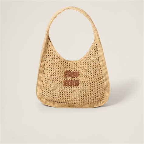 Beige/cognac Woven Fabric Hobo Bag 